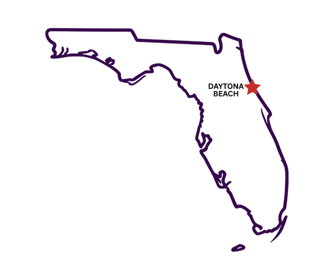 Map of Florida with a star on Daytona Beach