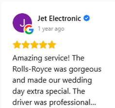 Amazing service! The Rolls Royce was gorgeous and made our wedding day extra special. The driver was professional...