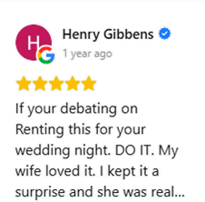 If your debating on Renting this for your wedding night. DO IT. My wife loved it. I kept it a surprise and she was real...