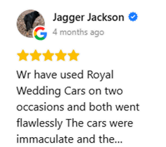We have used Royal Wedding Cars on two occassions and both went flawlessly the cars were immaculate...