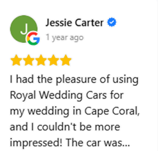 I had the pleasure of using Royal Wedding Cars for my wedding in Cape Coral, and I couldn't be more impressed!